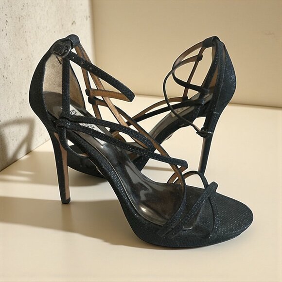 BADGLEY MISCHKA Black Cocktail Sandals Heels Size 6.5 - Picture 1 of 8